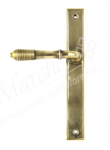 Reeded Slimline Lever Latch Set - Aged Brass