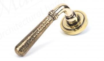 Hammered Newbury Lever on Rose Set (Art Deco) - Aged Brass