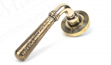 Hammered Newbury Lever on Rose Set (Beehive) - Aged Brass