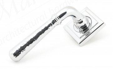 Hammered Newbury Lever on Rose Set (Square) - Polished Chrome