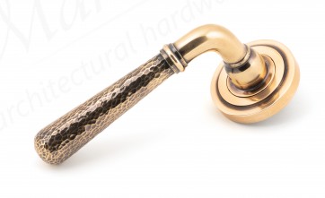 Hammered Newbury Lever on Rose Set (Art Deco) - Polished Bronze