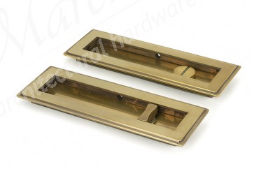 175mm Art Deco Rectangular Pull Privacy Set - Aged Brass