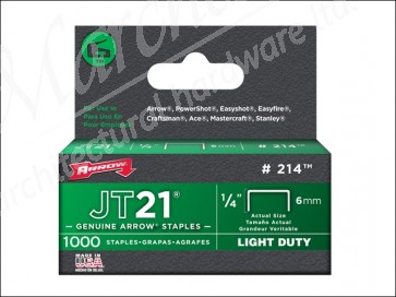Staples for JT21 T27 Box 1000  6mm 1/4in